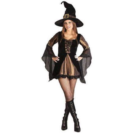 F1779 Halloween women witch costume dress with gold corset
